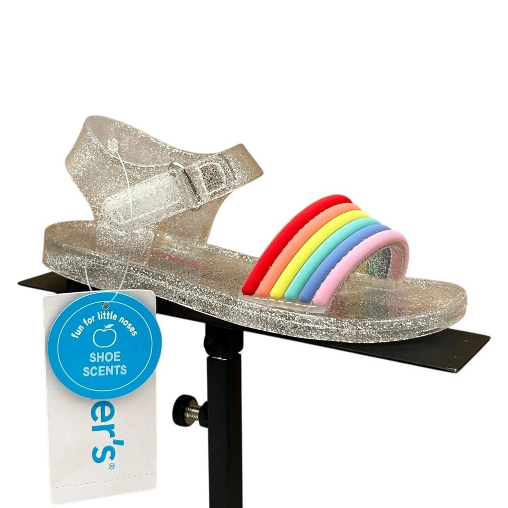 Carters Toddler Girls Jelly Sandals Size 8 Silver Rainbow Flexible & Lightweight